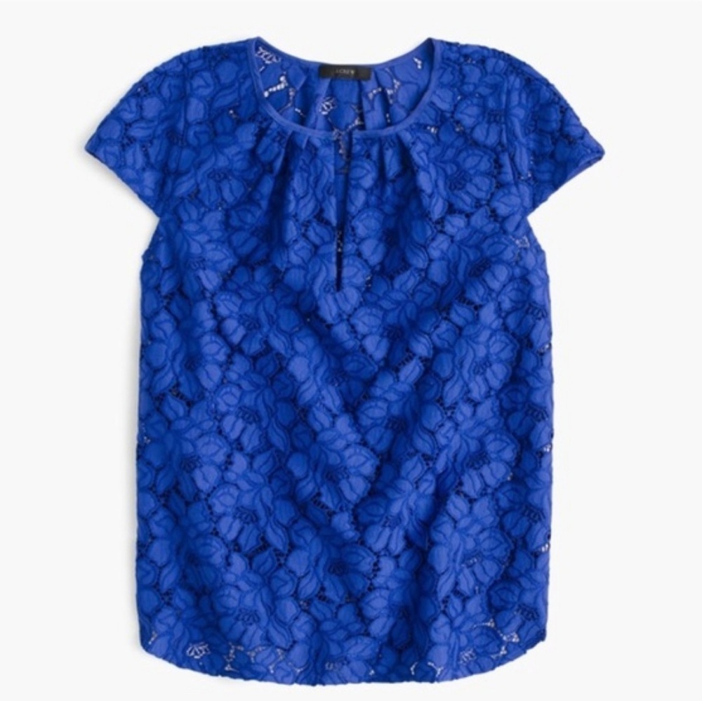J.Crew Cap-Sleeve Vivid Blue Lace Top